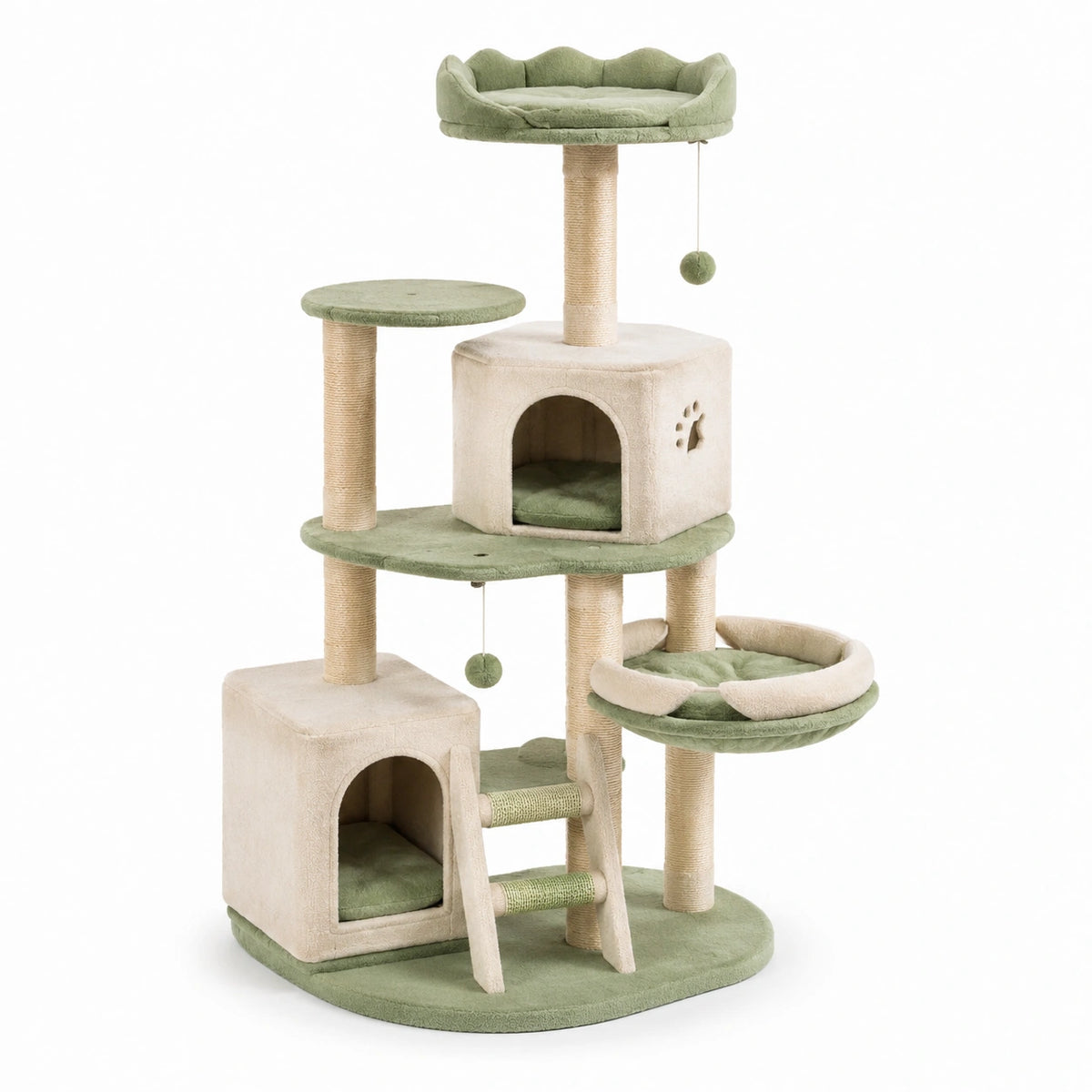 Árbol para Gatos de MDF con Plataformas y Casetas Verdes y Beige 140 cm