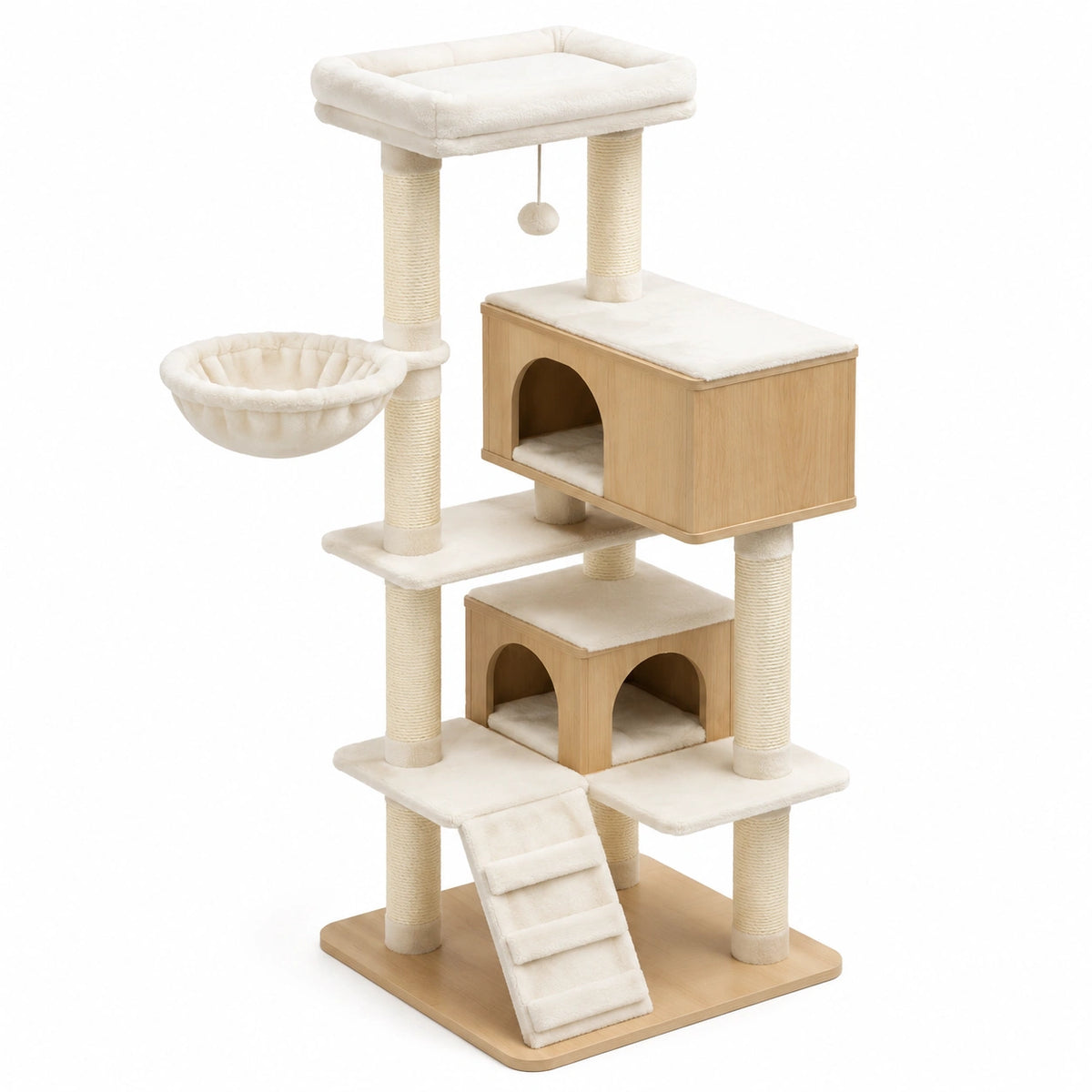 Árbol para gatos de madera y felpa beige 140cm