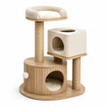 Árbol para gatos de madera con postes de yute y cojines beige