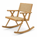 Mecedora de Madera de Teca con Detalles de Ratán, Natural, 90cm x 60cm x 80cm