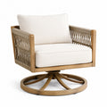 Silla Giratoria de Madera y Cuerda con Cojines de Lino Beige