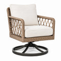 Silla giratoria de ratán sintético y metal con cojines de poliéster beige