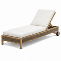 Tumbona ajustable de madera de teca y tela blanca 200x70x35 cm