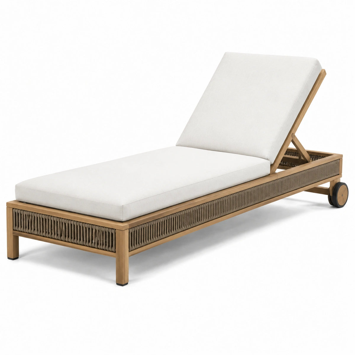 Tumbona ajustable de madera de teca y tela blanca 200x70x35 cm