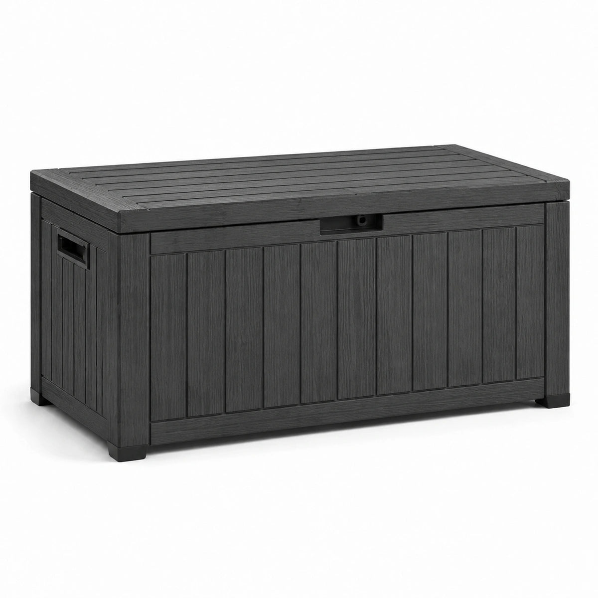 Baúl de jardín de plástico gris oscuro 117x45x57 cm