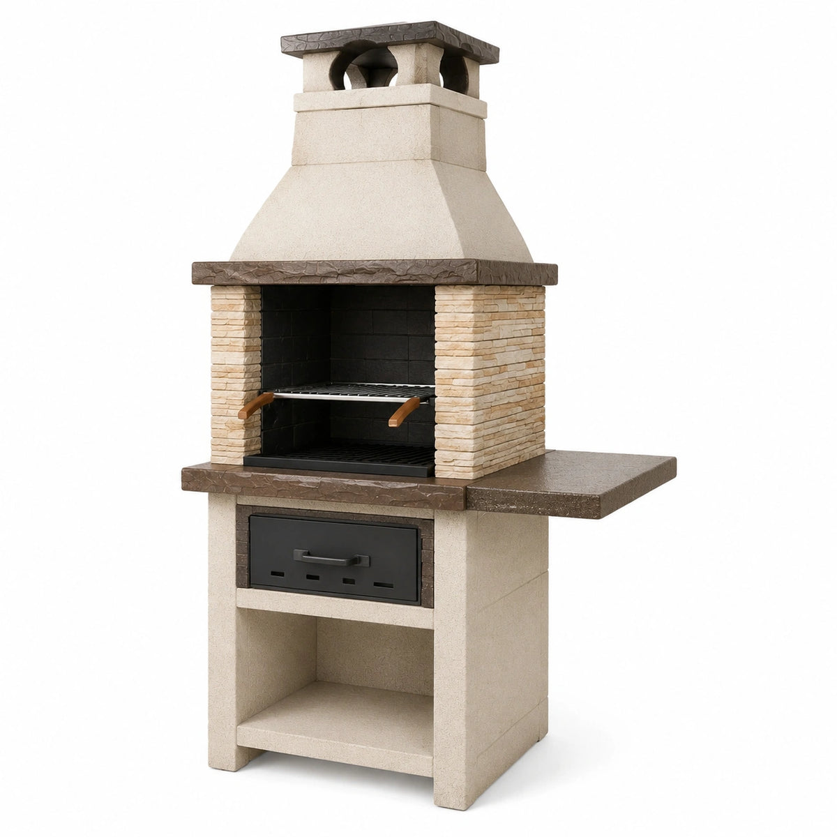 Barbacoa de hormigón y ladrillo con chimenea