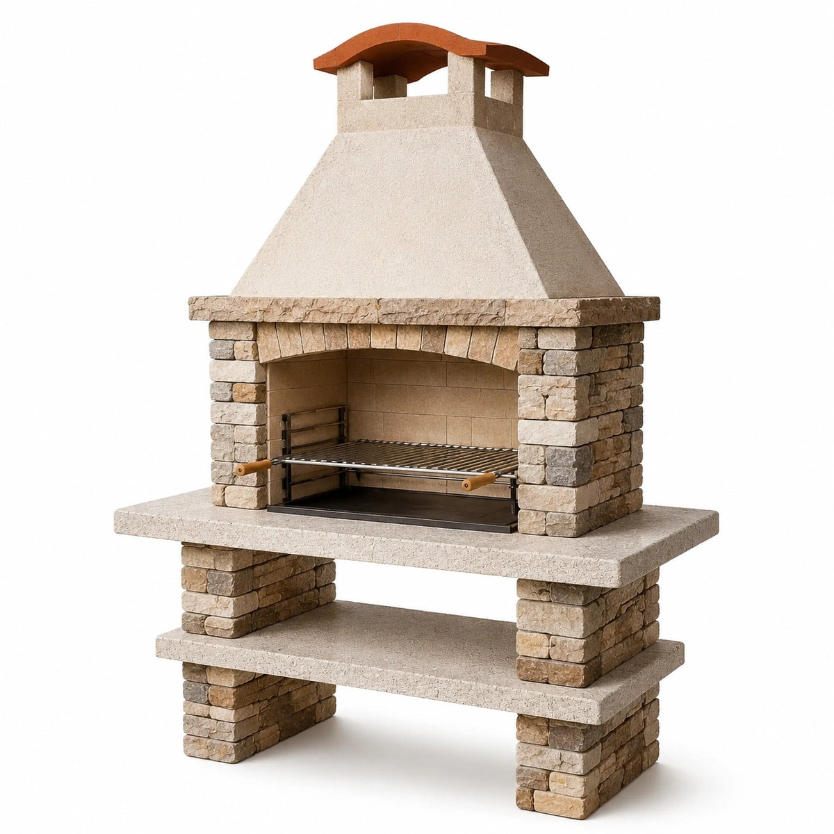Barbacoa de piedra y acero inoxidable para exterior