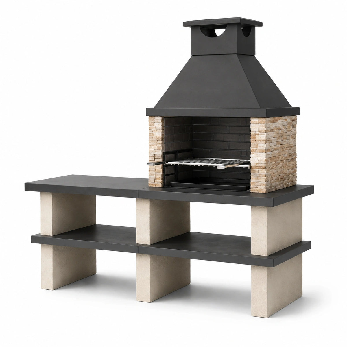 Parrilla de ladrillo refractario y hormigón con repisa lateral 150x60x200 cm