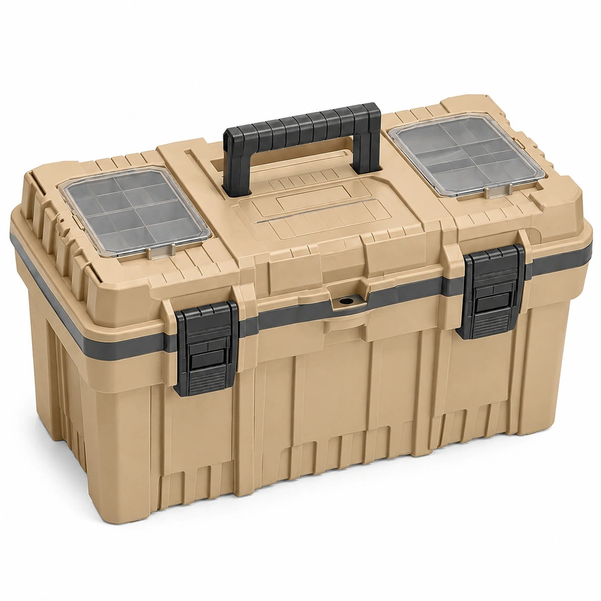 Caja de herramientas de plástico beige con compartimentos 51x28x27 cm
