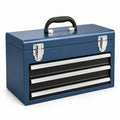 Caja de herramientas de metal azul con 3 cajones