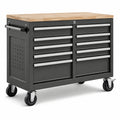 Carro de herramientas de acero con encimera de roble, 12 cajones, 140x50x95 cm