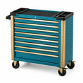 Carro de herramientas de acero azul y dorado con 8 cajones