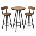 Conjunto de bar con mesa redonda de madera y taburetes de metal marrón